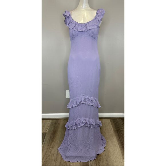 NWT Reformation Scoop Neck Ruffled Tripoli Maxi Dress Aura Size 0 $348 - Picture 4 of 10